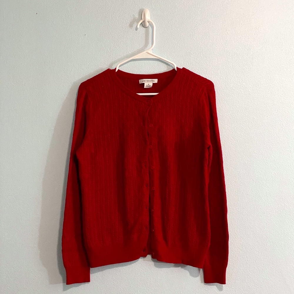 Liz Claiborne Red Cable Knit Cardigan